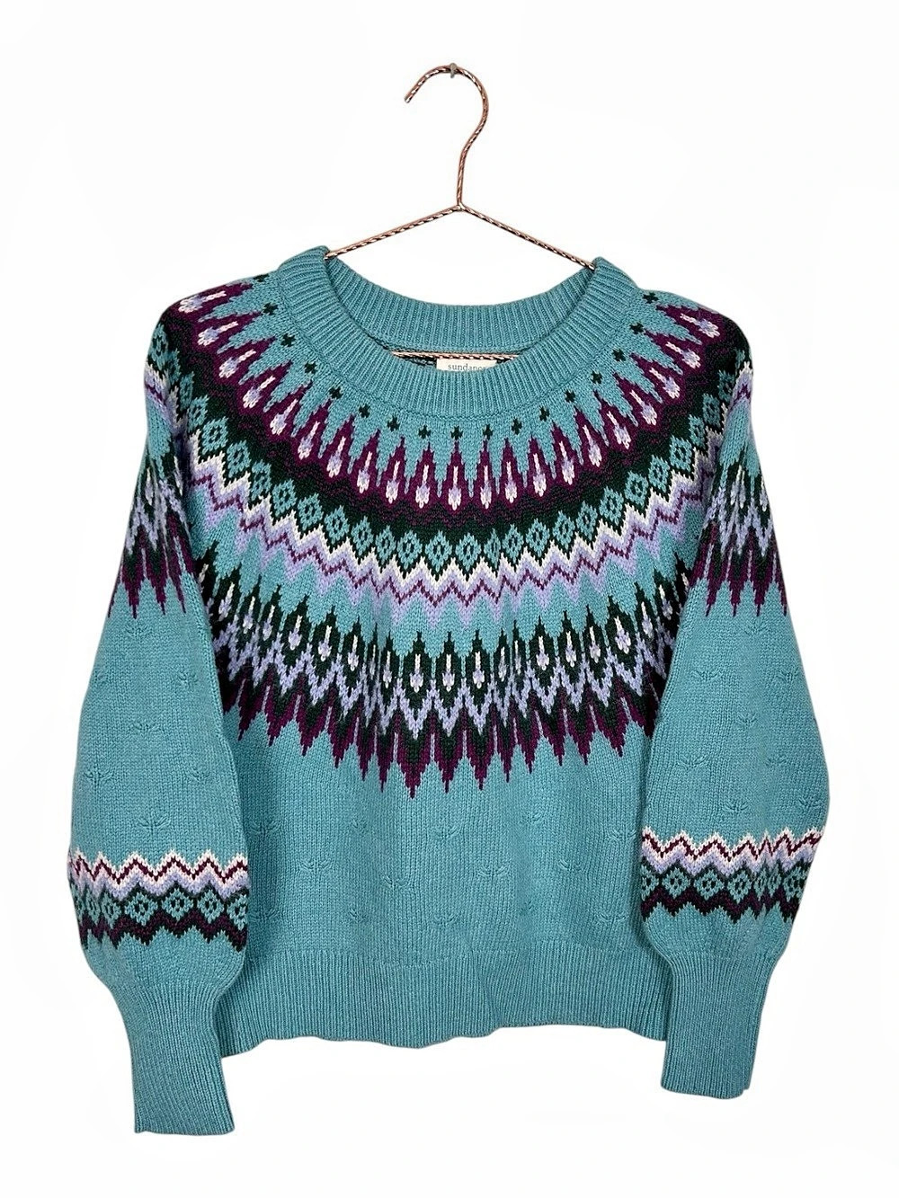 NWT Sundance Fair Isle Crewneck Sweater in Blue & Purple